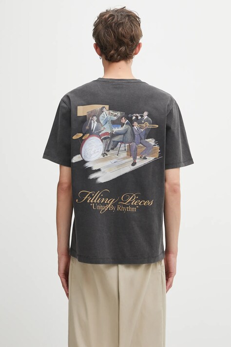 Filling Pieces t-shirt bawełniany Band męski kolor szary z nadrukiem 422520500238