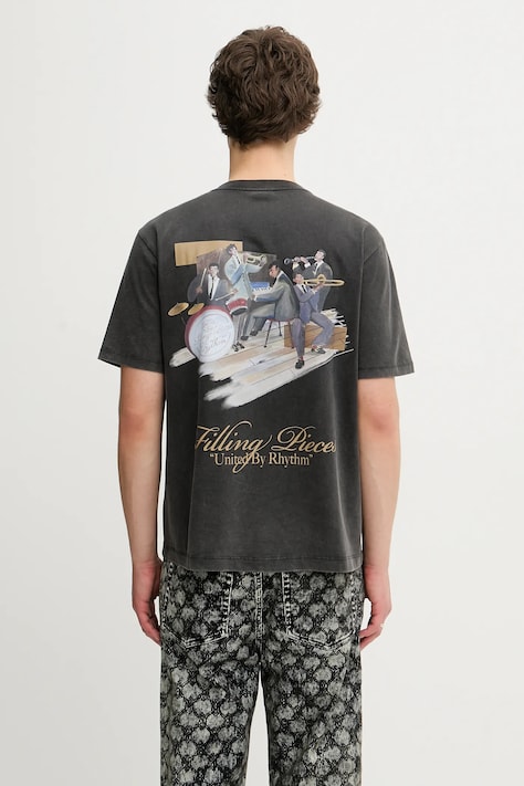 Filling Pieces t-shirt bawełniany Band męski kolor szary z nadrukiem 422520500238