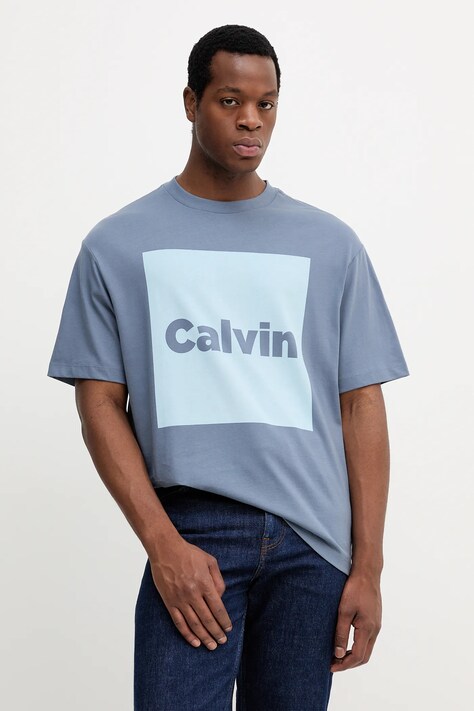 Calvin Klein Jeans tricou din bumbac culoarea violet, cu imprimeu, LV04RD813G