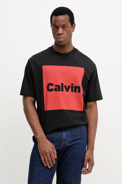 Bavlnené tričko Calvin Klein Jeans pánske, čierna farba, s potlačou, LV04RD813G