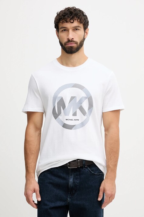 Michael Kors t-shirt bawełniany męski kolor biały z nadrukiem CF552TWFV4