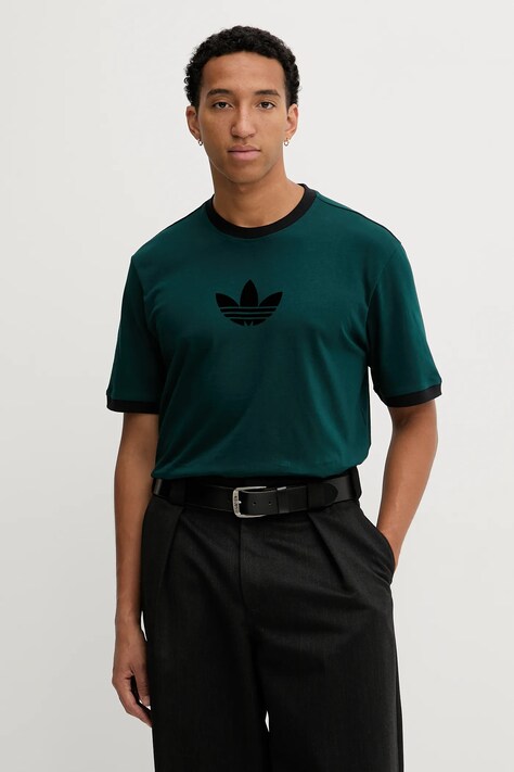 adidas Originals t-shirt bawełniany Adicolor loose 2000s męski kolor zielony z aplikacją JX1513