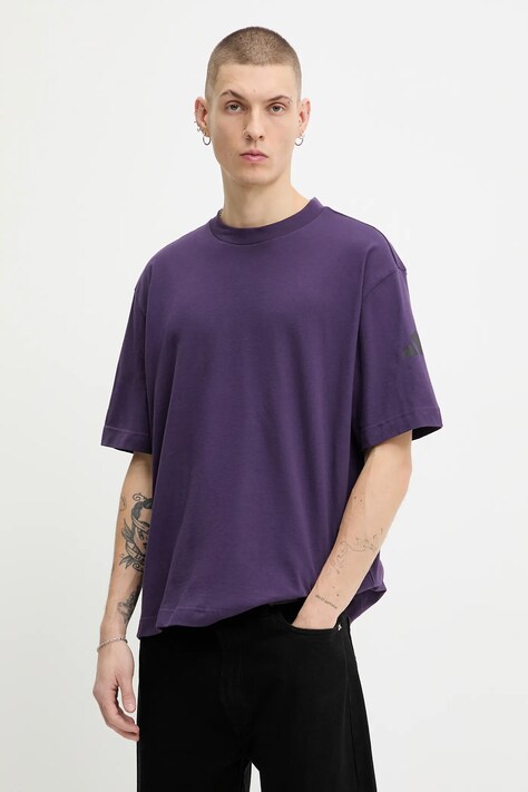 adidas t-shirt bawełniany Essentials męski kolor fioletowy z nadrukiem JX5670