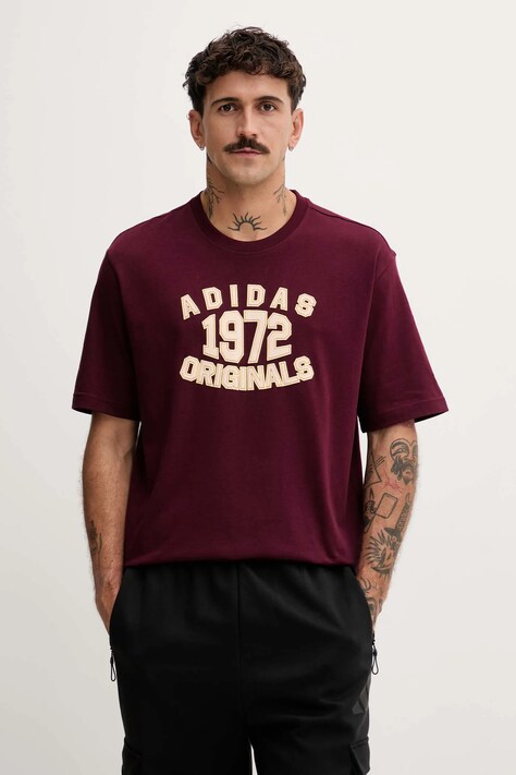 adidas Originals t-shirt bawełniany Varsity męski kolor bordowy z nadrukiem JX8175