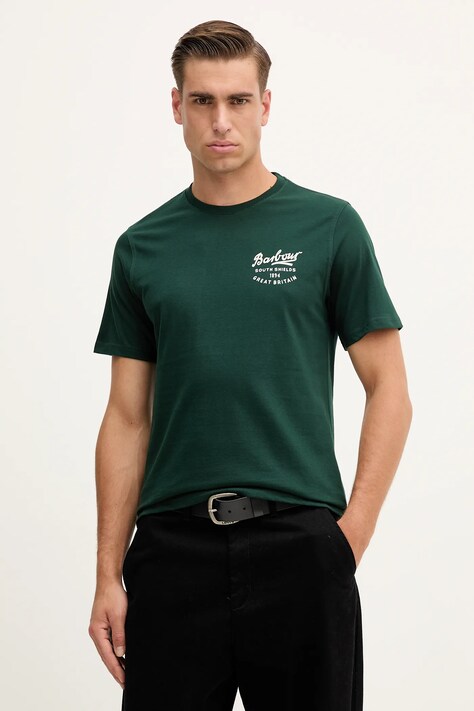 Barbour t-shirt bawełniany męski kolor zielony z nadrukiem MTS1347