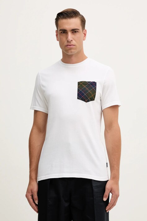 Barbour t-shirt bawełniany męski kolor biały z aplikacją MTS1470