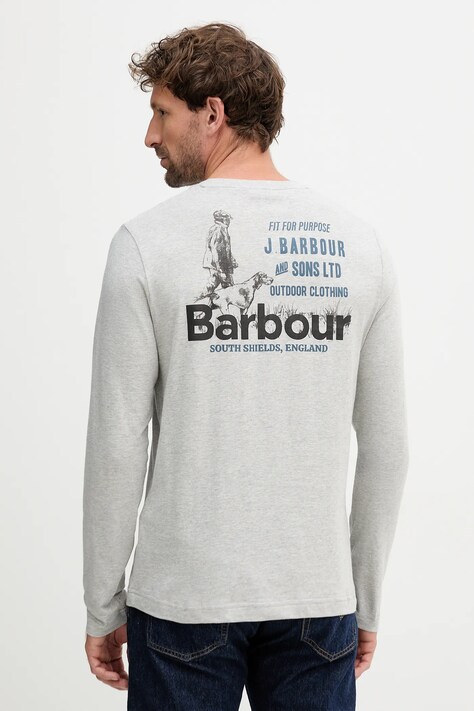 Хлопковый лонгслив Barbour цвет серый с принтом MTS1471