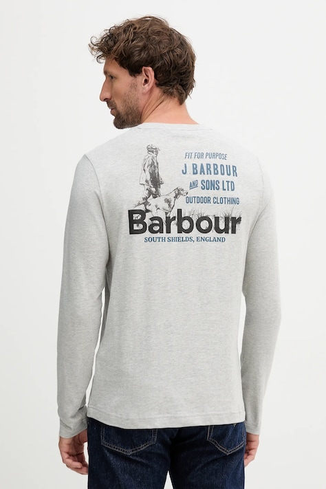 Bavlnené tričko s dlhým rukávom Barbour šedá farba, s potlačou, MTS1471