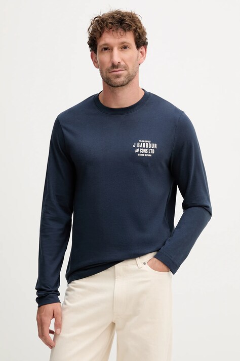 Barbour longsleeve bawełniany męskie kolor granatowy z nadrukiem MTS1471