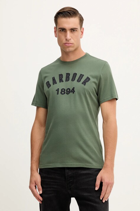 Barbour t-shirt bawełniany HOLLINS męski kolor zielony z aplikacją MTS1472