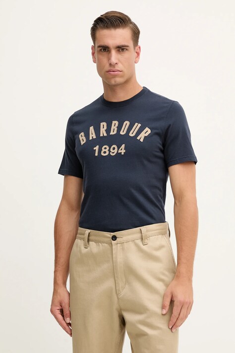 Barbour t-shirt bawełniany HOLLINS męski kolor granatowy z aplikacją MTS1472