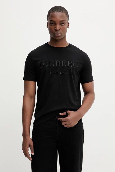 Iceberg t-shirt bawełniany męski kolor czarny z aplikacją