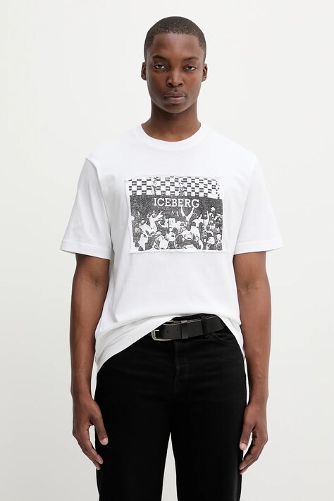 Iceberg t-shirt bawełniany męski kolor biały z nadrukiem