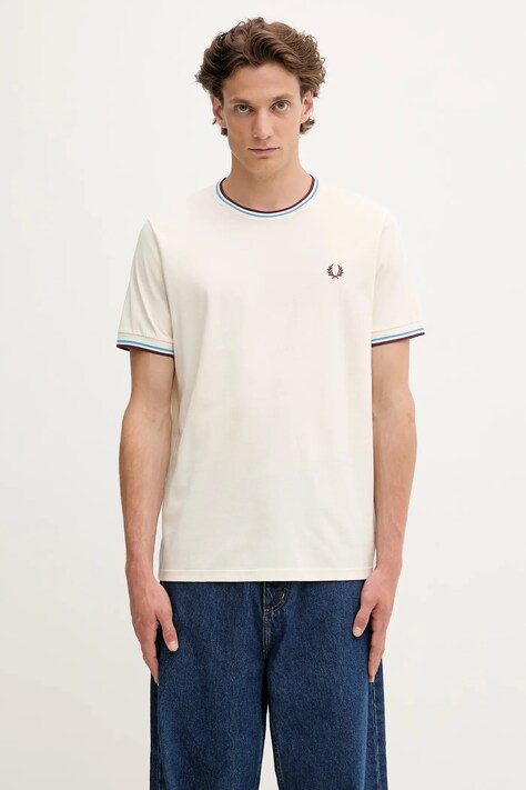 Fred Perry t-shirt bawełniany męski kolor beżowy gładki M1588V