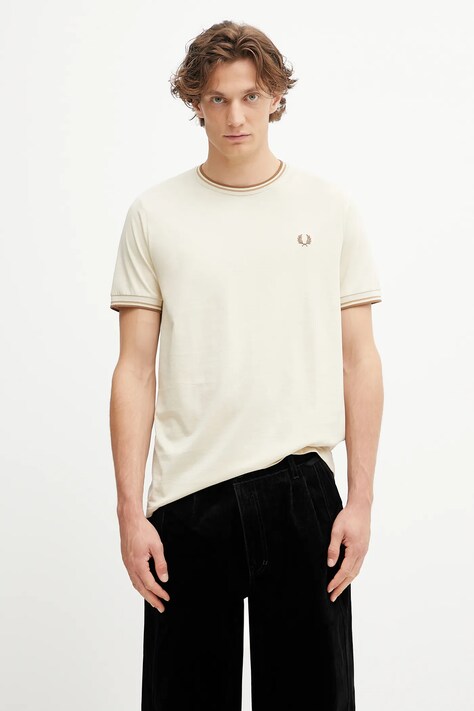 Fred Perry tricou din bumbac culoarea bej, uni, M1588V
