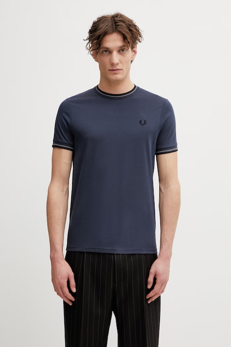 Fred Perry t-shirt bawełniany męski kolor granatowy gładki M1588V