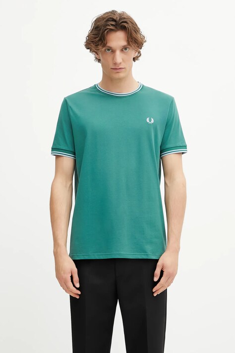 Pamučna majica Fred Perry boja: zelena, bez uzorka, M1588V