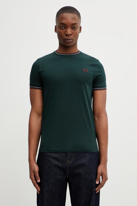 Fred Perry t-shirt bawełniany męski kolor zielony gładki M1588V