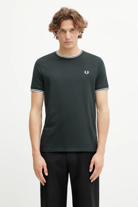 Pamučna majica Fred Perry boja: zelena, bez uzorka, M1588V