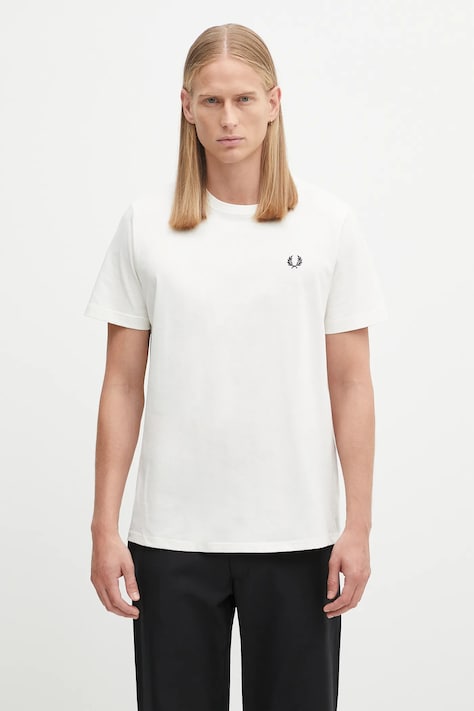 Fred Perry t-shirt bawełniany męski kolor biały gładki M1600V