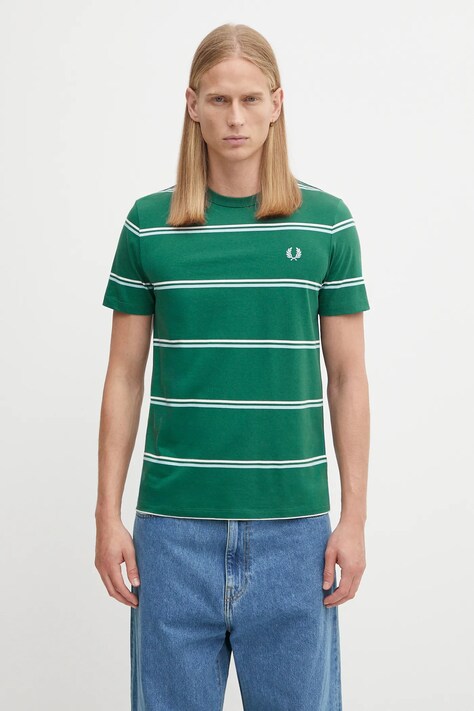 Bavlněné tričko Fred Perry pánské, zelená barva, M1734