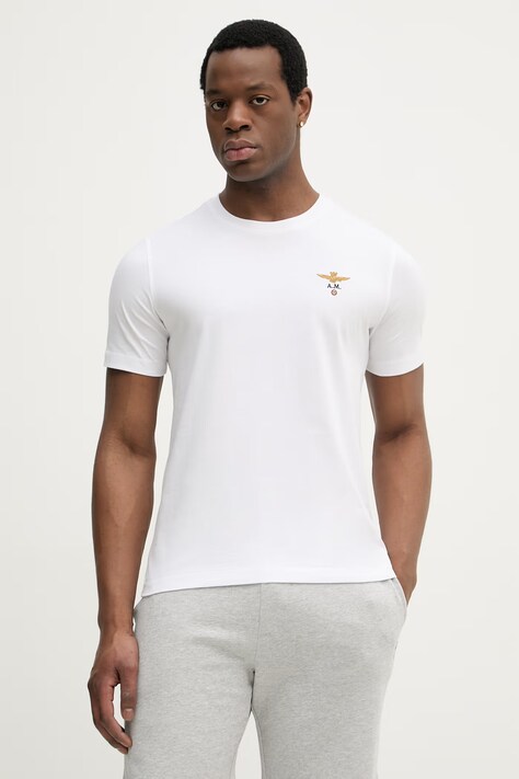 Aeronautica Militare t-shirt bawełniany męski kolor beżowy z aplikacją TS1580UJ00372