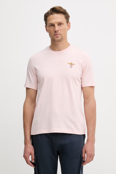 Хлопковая футболка Aeronautica Militare цвет розовый с аппликацией TS1580UJ00372