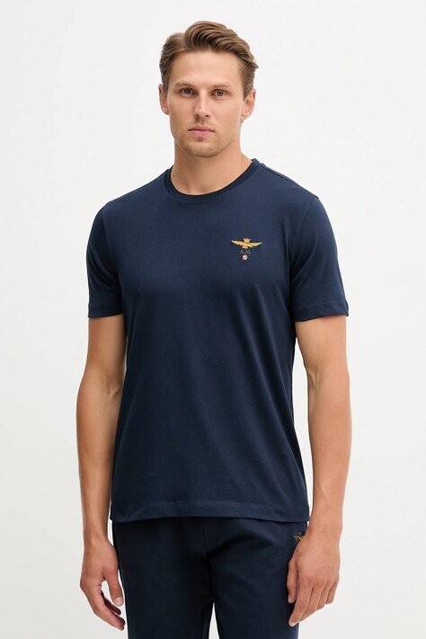 Aeronautica Militare t-shirt in cotone uomo colore blu navy con applicazione TS1580UJ00372