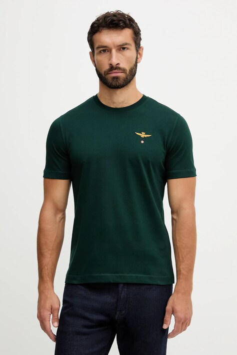 Aeronautica Militare t-shirt in cotone uomo colore verde con applicazione TS1580UJ00372