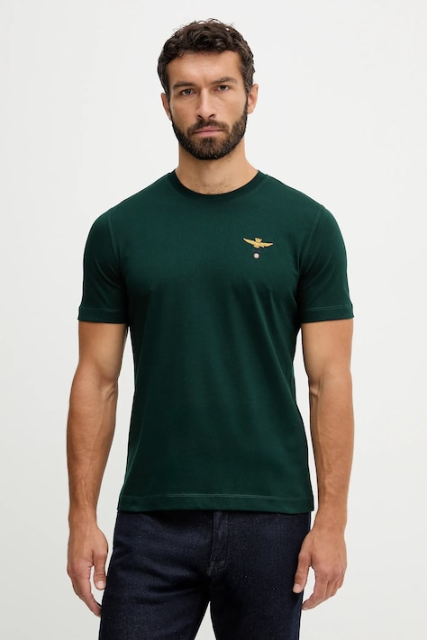 Bavlnené tričko Aeronautica Militare pánske, zelená farba, s nášivkou, TS1580UJ00372
