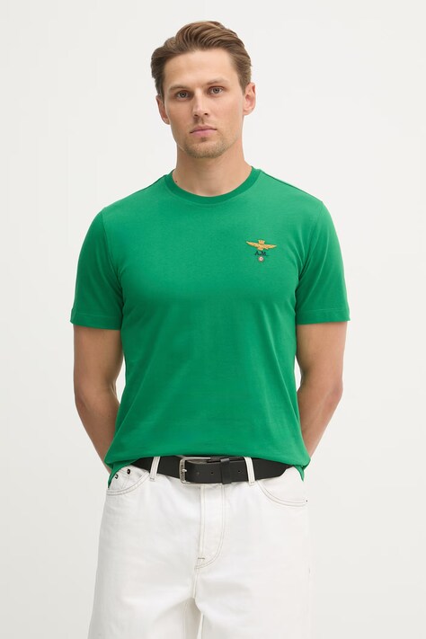 Aeronautica Militare t-shirt bawełniany męski kolor zielony z aplikacją TS1580UJ00372