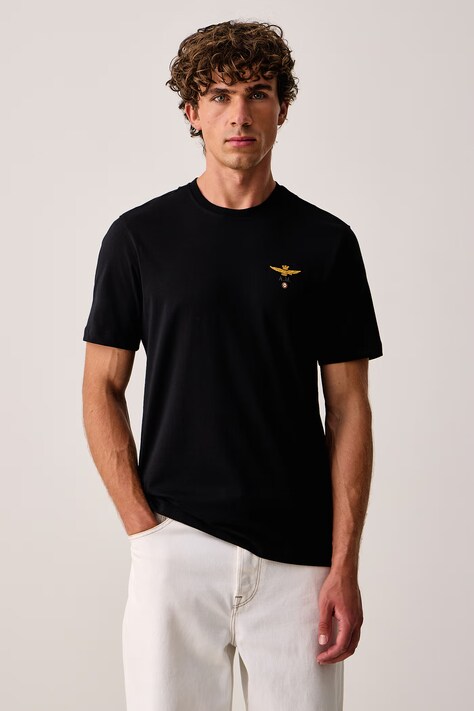 Aeronautica Militare T-shirt męski bawełniany czarny TS1580UJ00372
