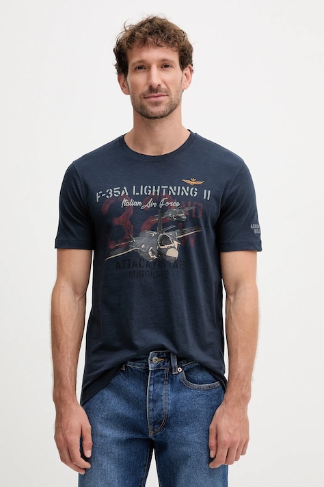 Bavlnené tričko Aeronautica Militare pánske, tmavomodrá farba, vzorované, TS2472UJ00708