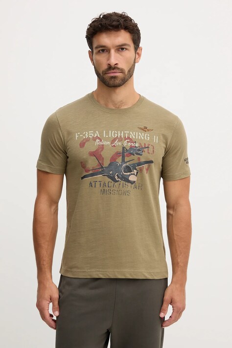 Aeronautica Militare t-shirt bawełniany męski kolor zielony wzorzysty TS2472UJ00708