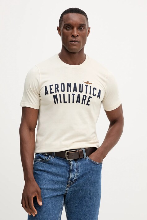 Aeronautica Militare tricou din bumbac culoarea bej, cu imprimeu, TS2478UJ00641