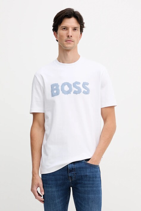 BOSS Orange t-shirt bawełniany męski kolor biały z nadrukiem 50554616