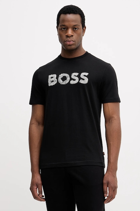 Хлопковая футболка BOSS Orange цвет чёрный с принтом 50554616