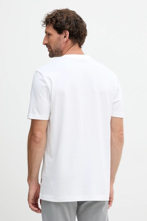 BOSS Orange tricou din bumbac culoarea bej, cu imprimeu, 50554640