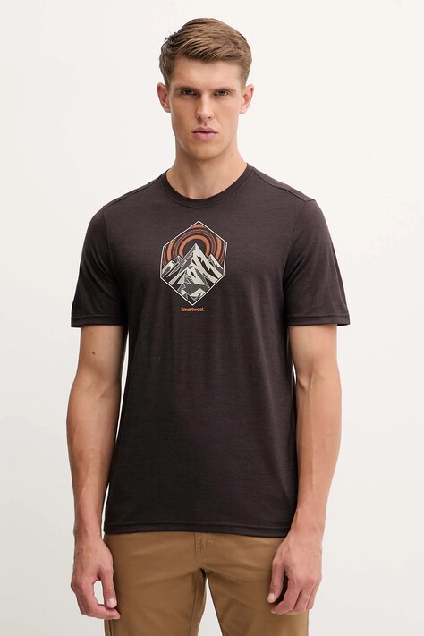 Smartwool t-shirt sportowy męski kolor brązowy z nadrukiem SW002977