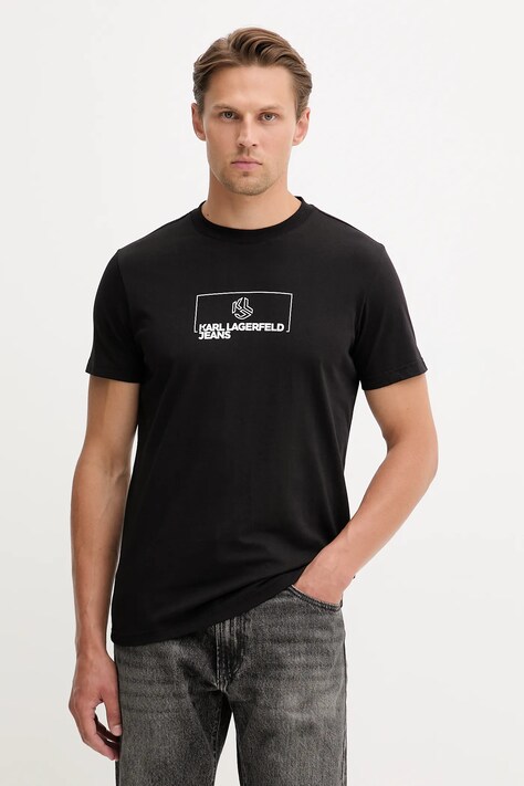 Karl Lagerfeld Jeans t-shirt bawełniany męski kolor czarny z nadrukiem A4M17020