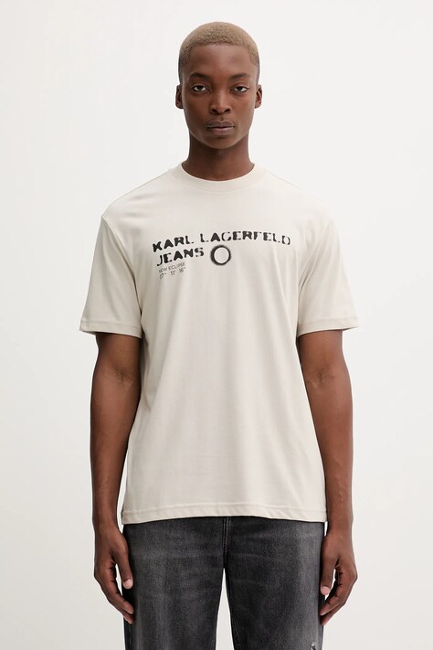 Karl Lagerfeld Jeans tricou culoarea bej, cu imprimeu, A4M17022