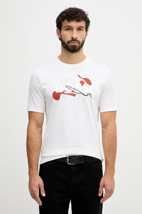 BOSS t-shirt bawełniany męski kolor biały z nadrukiem 50549282