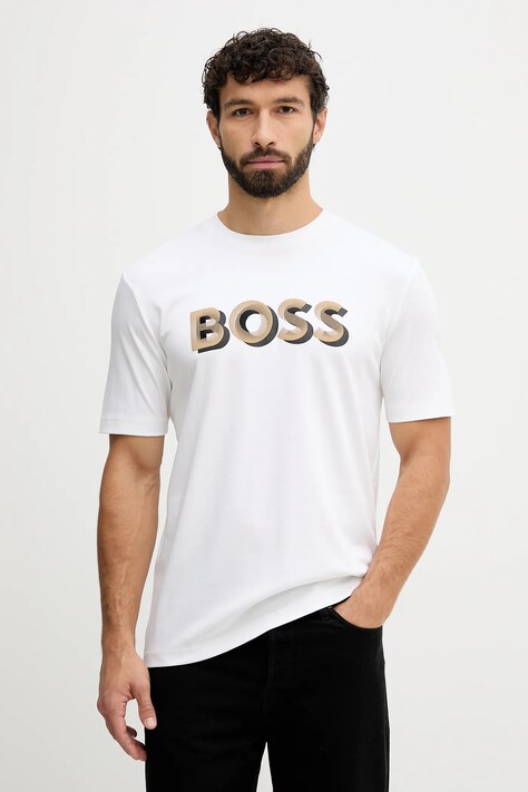 BOSS t-shirt bawełniany męski kolor biały z nadrukiem 50551902