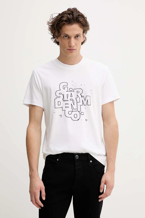 G-Star t-shirt bawełniany męski kolor biały z nadrukiem D26824.D975