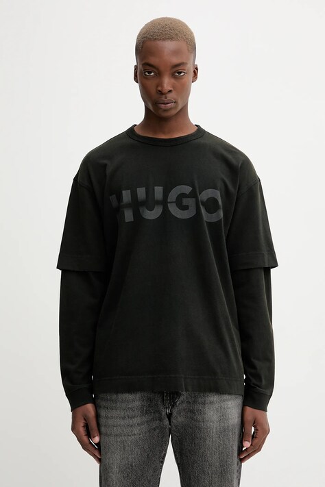 Hugo Blue longsleeve bawełniany kolor czarny z nadrukiem 50546541
