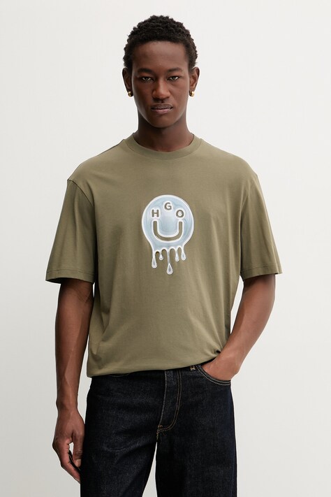 Hugo Blue t-shirt bawełniany męski kolor zielony z nadrukiem 50549162