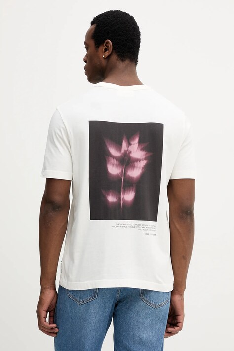 Marc O'Polo t-shirt bawełniany męski kolor beżowy z nadrukiem 5000007146