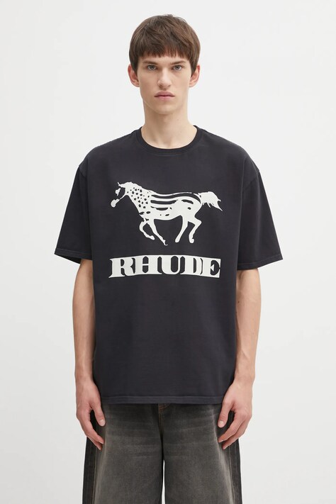 RHUDE t-shirt bawełniany Dinero męski kolor czarny z nadrukiem RHFW25TT01012