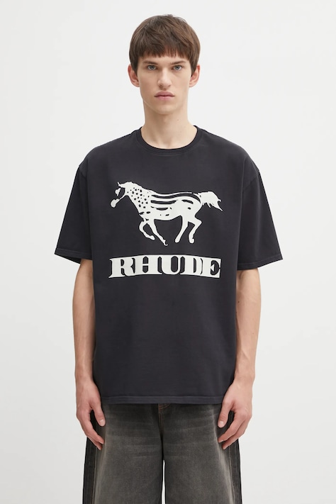 RHUDE t-shirt bawełniany Dinero męski kolor czarny z nadrukiem RHFW25TT01012
