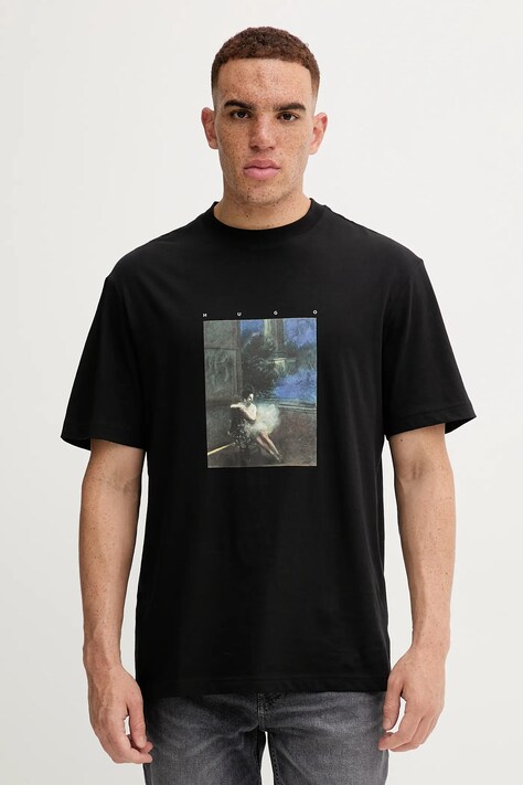HUGO t-shirt bawełniany męski kolor czarny z nadrukiem 50545995